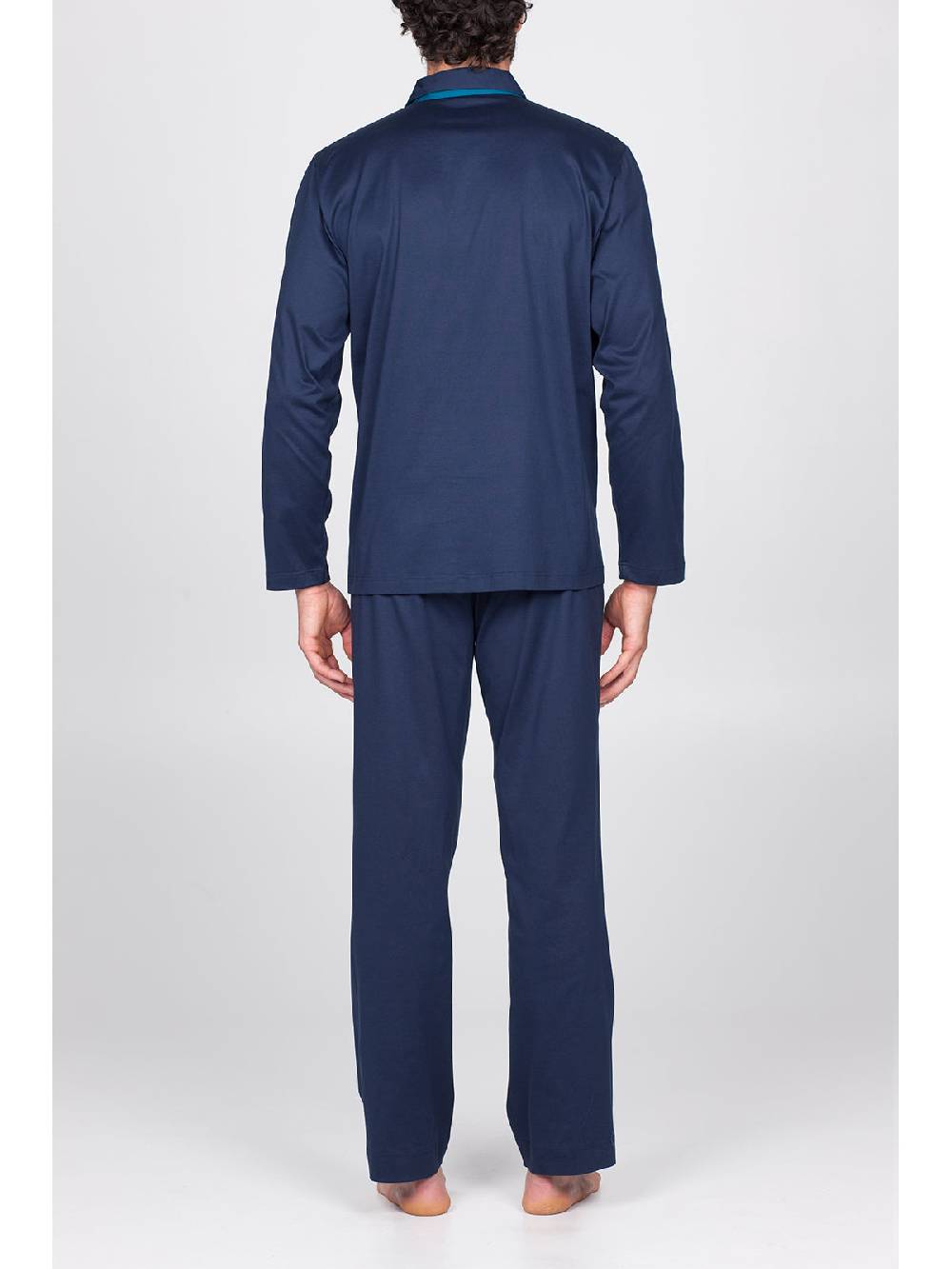 Julipet Pigiama aperto in setoso puro cotone mercerizzato blu, con colletto camicia Super sconto