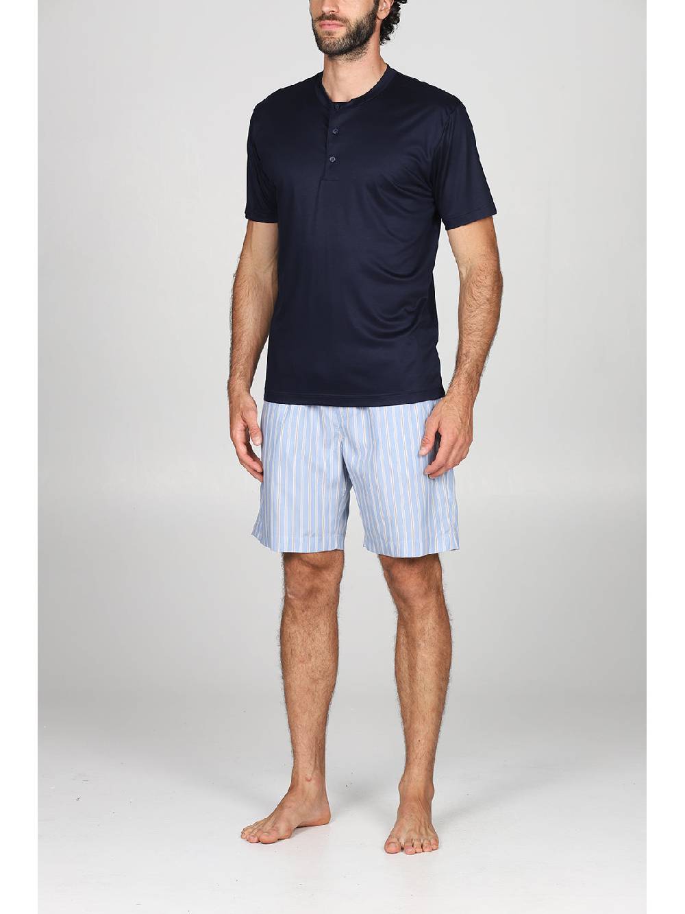 Julipet Pigiama corto serafino in ricercato lyocell, con pantaloncini a righe Outlet