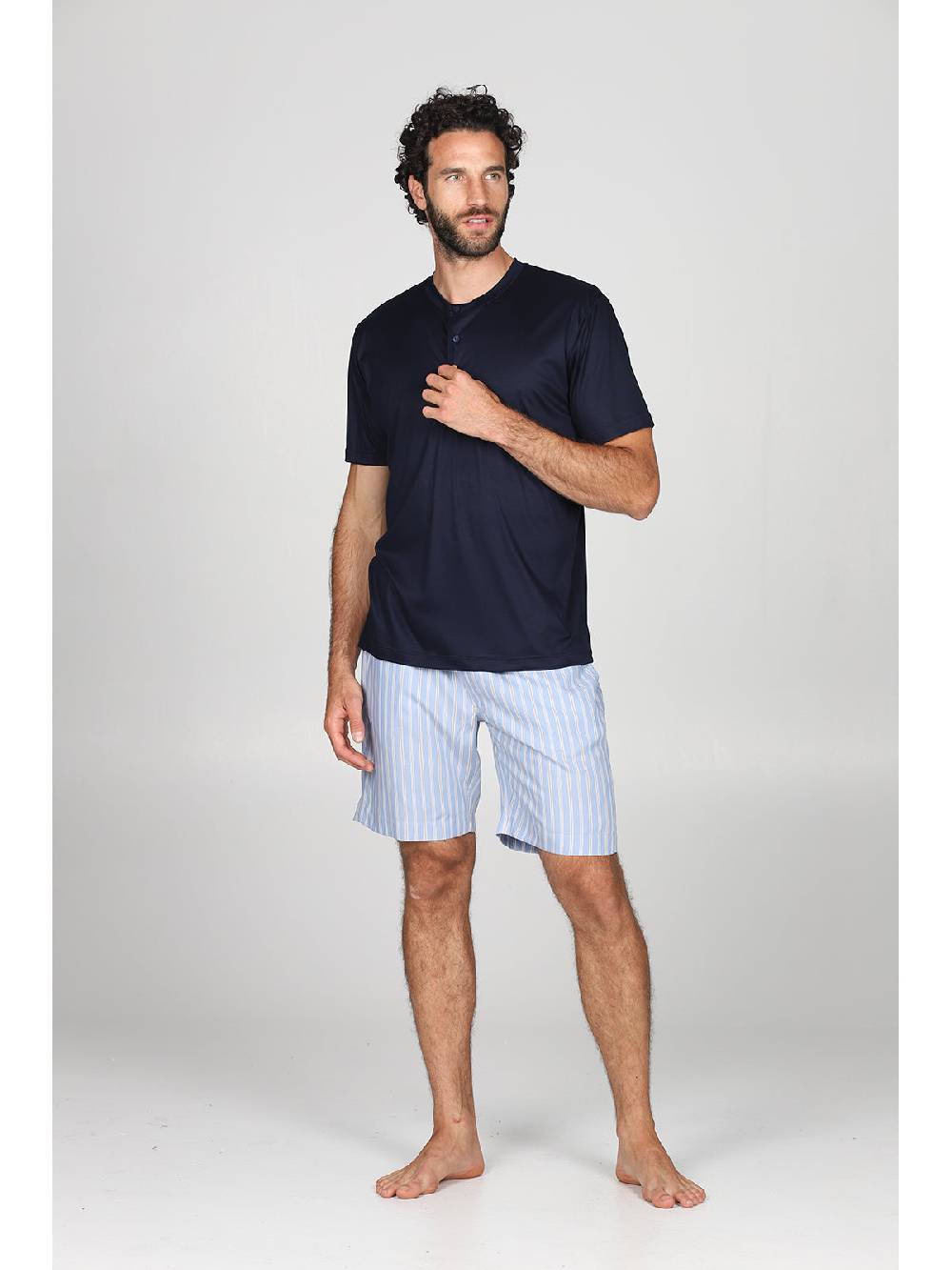 Julipet Pigiama corto serafino in ricercato lyocell, con pantaloncini a righe Outlet