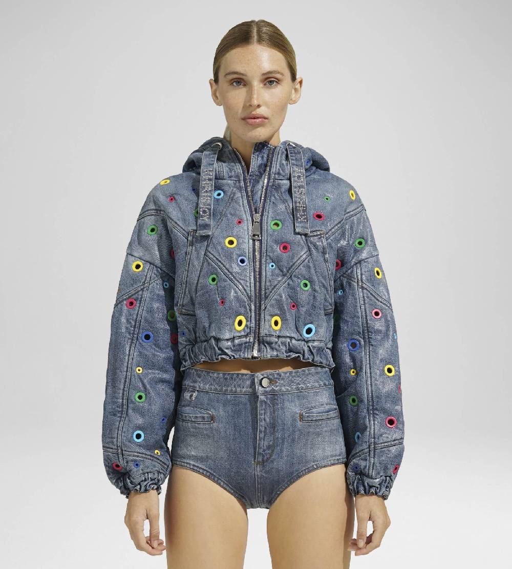 ﻿Khrisjoy KHRIS CROP DENIM EYELETS MULTICOLOR DENIM