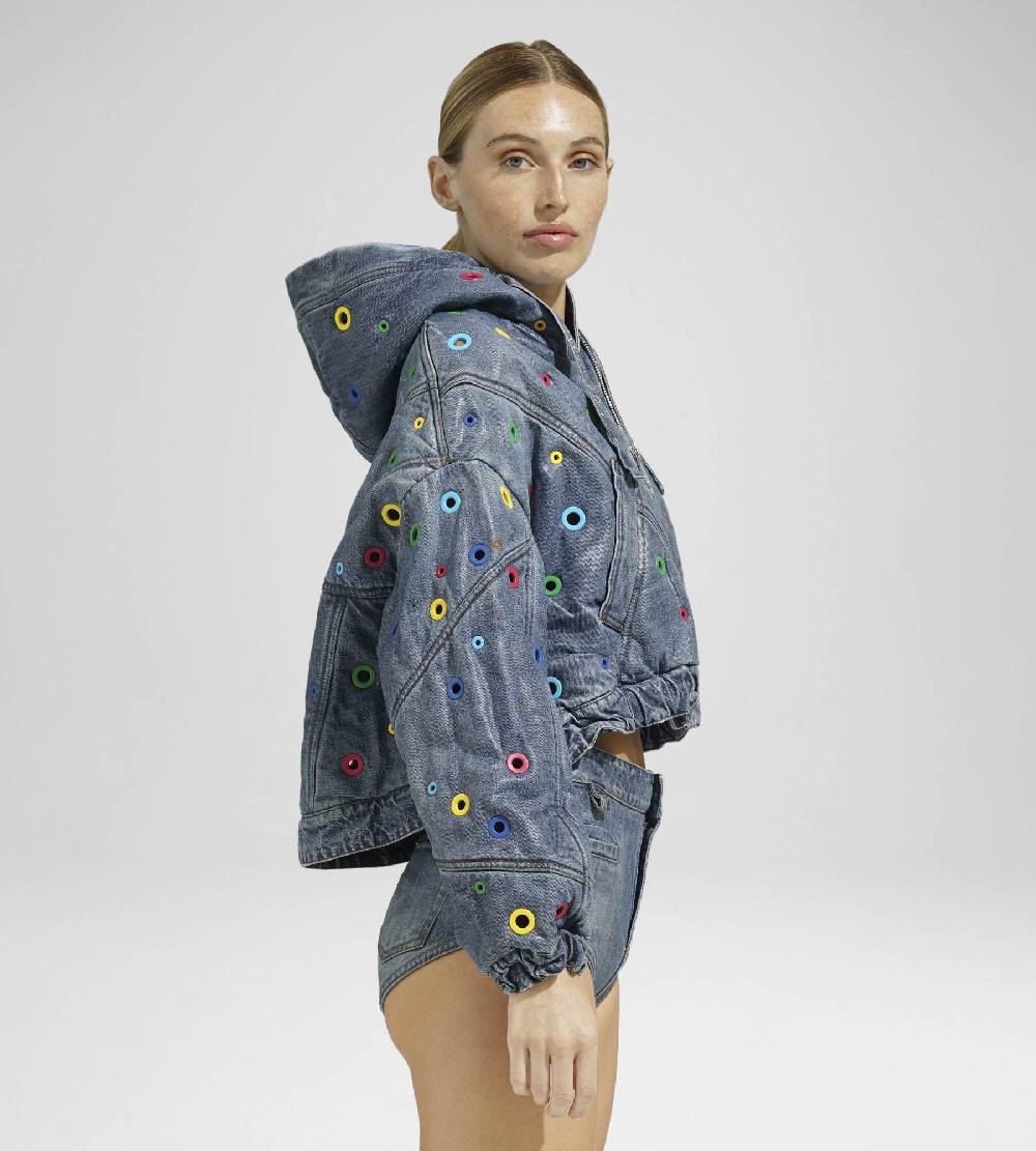 ﻿Khrisjoy KHRIS CROP DENIM EYELETS MULTICOLOR DENIM Qualità Garantita