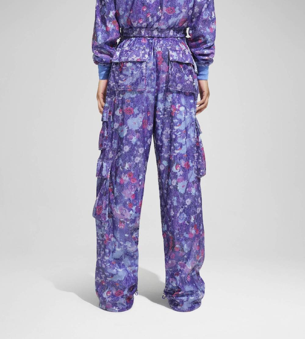 Khrisjoy PANTS MULTIPOCKET PAILLETTES FLOWERS UPSIDE DOWN GRAPE Convenienza