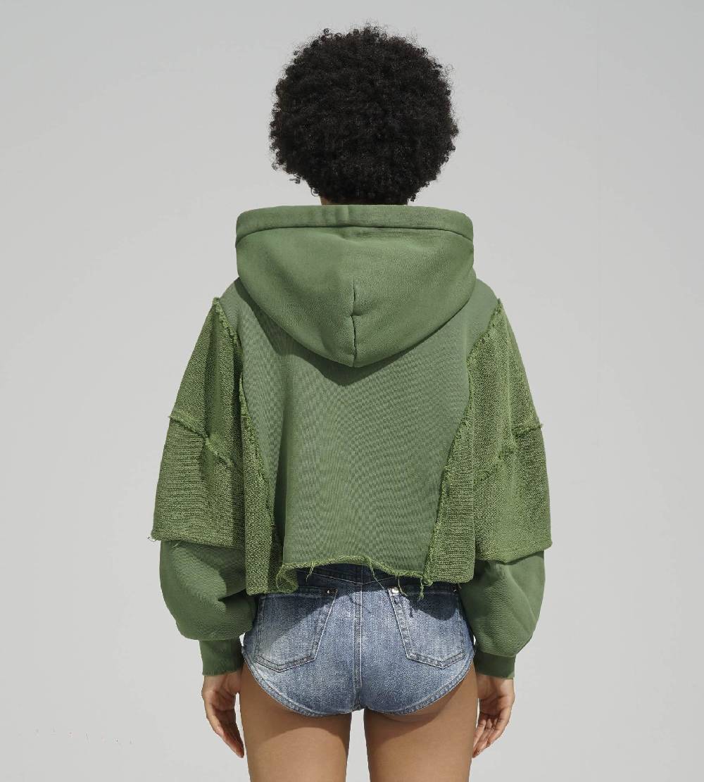 Khrisjoy HOODIE CROP DOUBLE POCKETS OLIVE GREEN Offerte