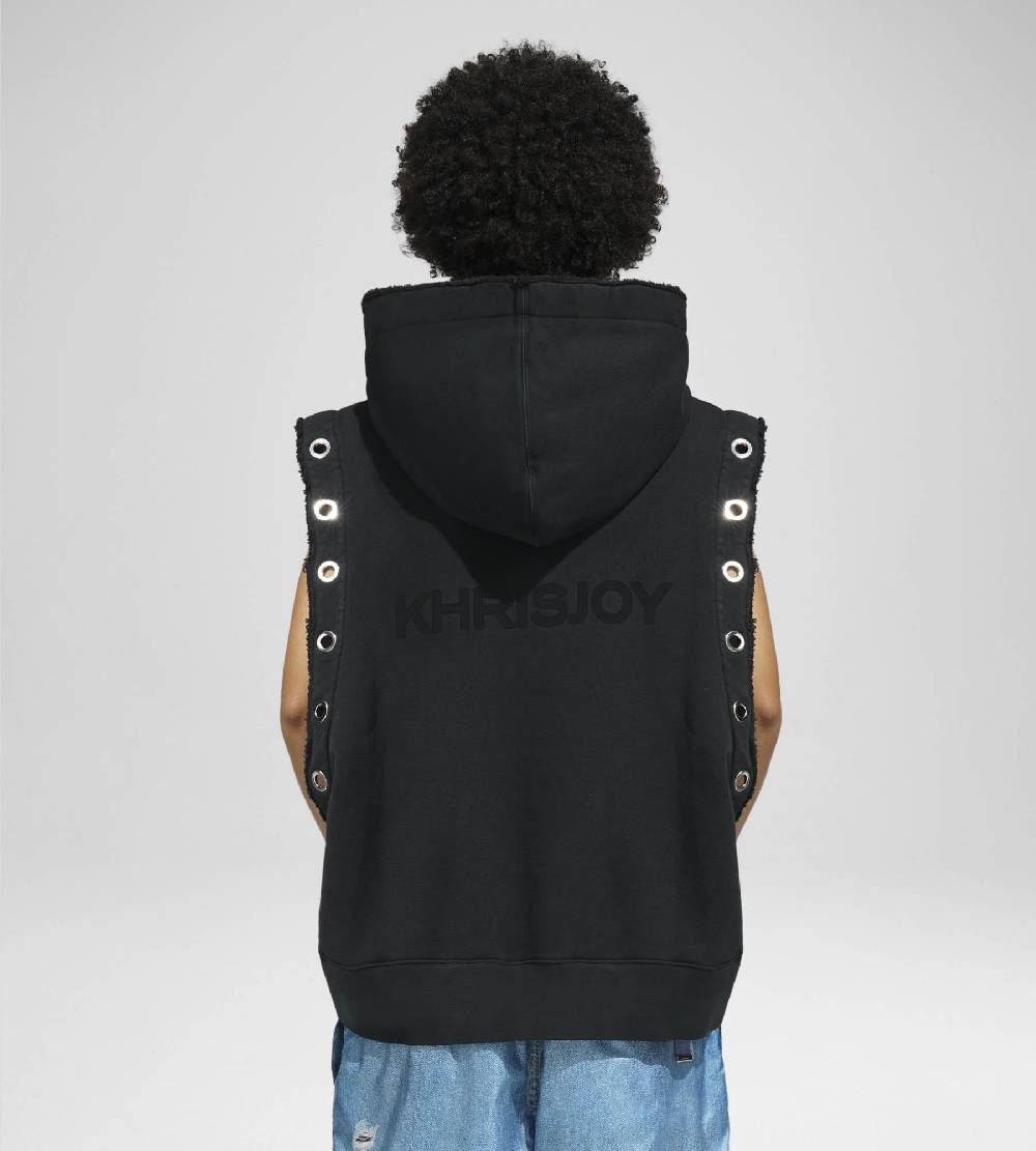 Khrisjoy HOODIE VEST EYELETS BLACK Saldi Di Fabbrica