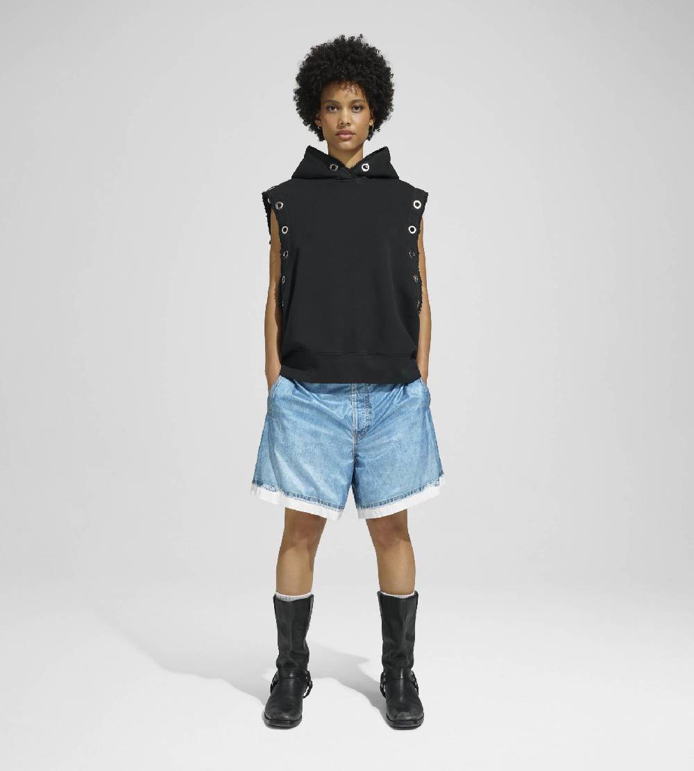 Khrisjoy HOODIE VEST EYELETS BLACK Saldi Di Fabbrica