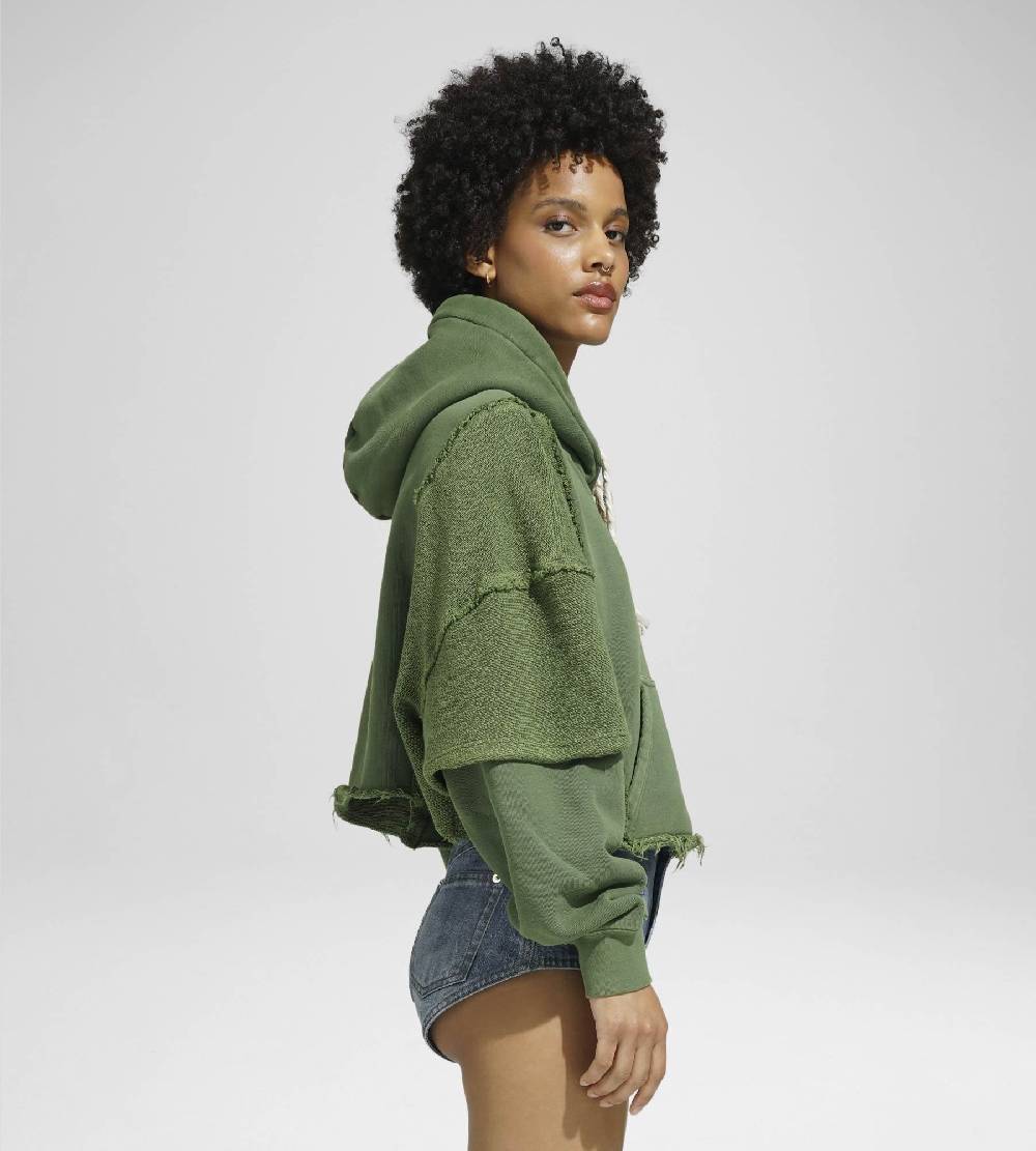 Khrisjoy HOODIE CROP DOUBLE POCKETS OLIVE GREEN Italia