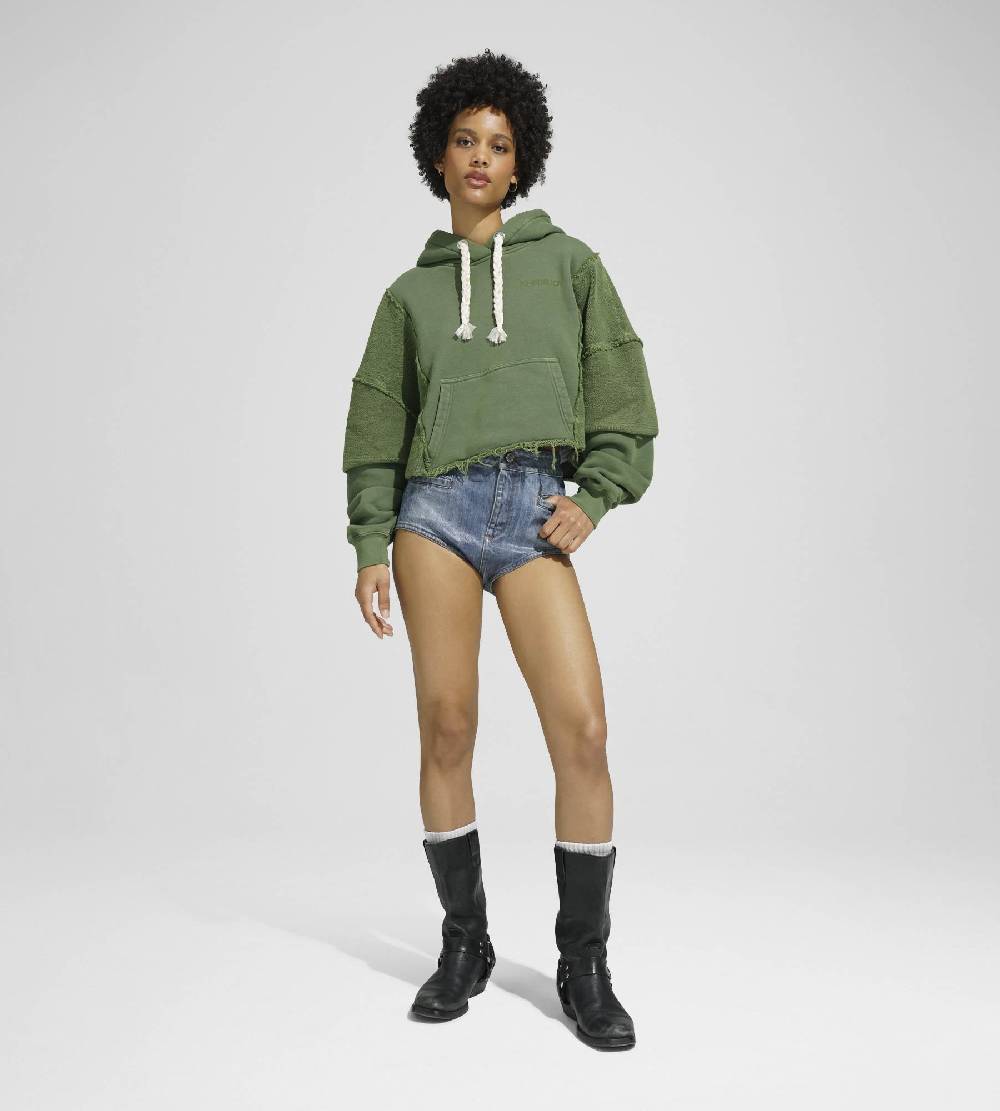 Khrisjoy HOODIE CROP DOUBLE POCKETS OLIVE GREEN Italia