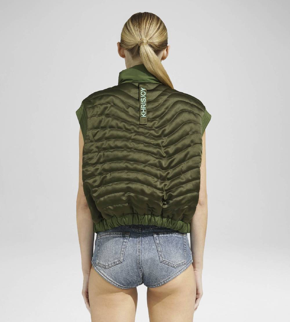 Khrisjoy JOY SATIN CROPPED VEST OLIVE GREEN Sottocosto