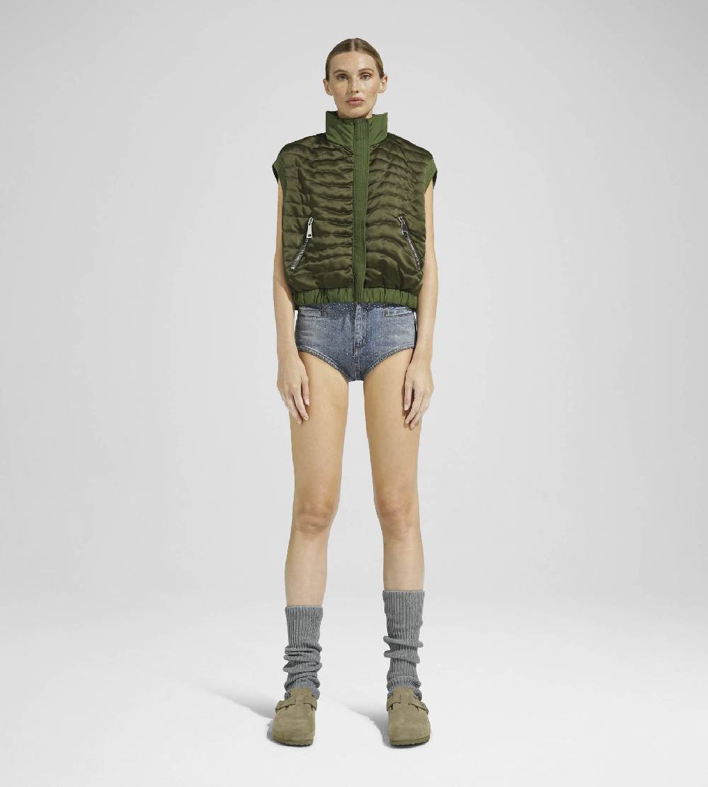 Khrisjoy JOY SATIN CROPPED VEST OLIVE GREEN Sottocosto