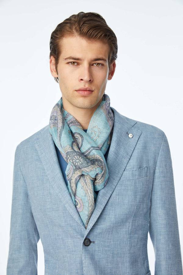 L.B.M. 1911 Sciarpa azzurra stampa cashmere Sciarpa azzurra stampa cashmere