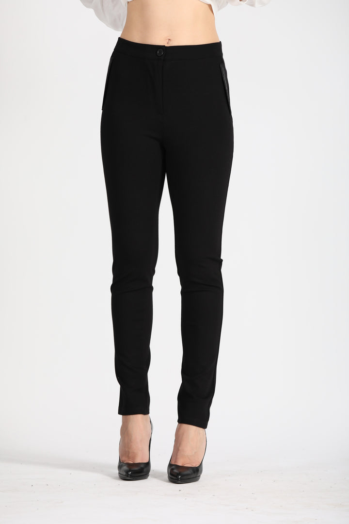 Oltre Tempo Pantalone punto milano con inserti in pelle Prezzo Ridotto