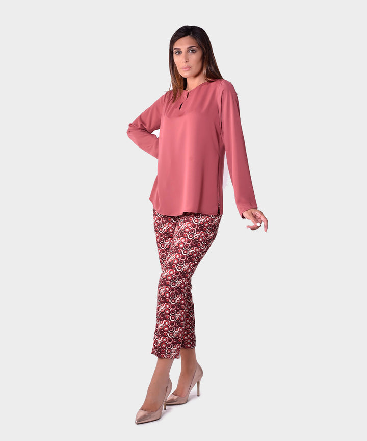 Oltre Tempo Pantalone fantasia geometrica con fiocco avanti
