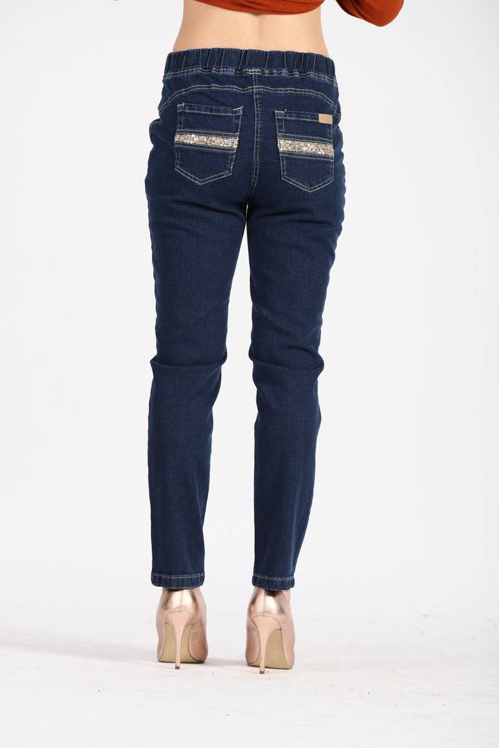 Oltre Tempo Jeans con elastico e tasche al sul dietro Acquista Ora