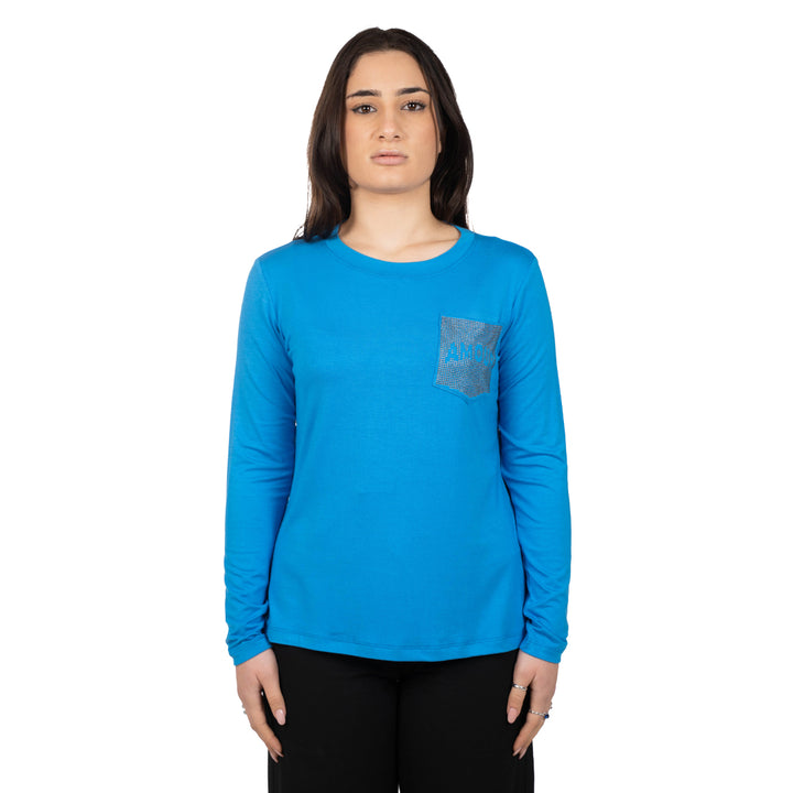 Oltre Tempo Maglia in viscosa girocollo con borchiette su taschino I Più Venduti