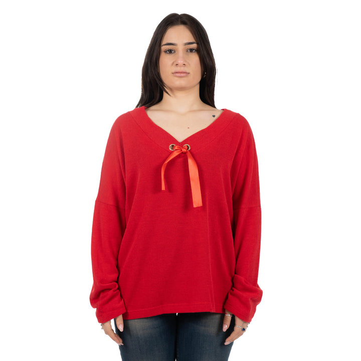 Oltre Tempo Maglia scollo V con occhielli strass Consegna Veloce