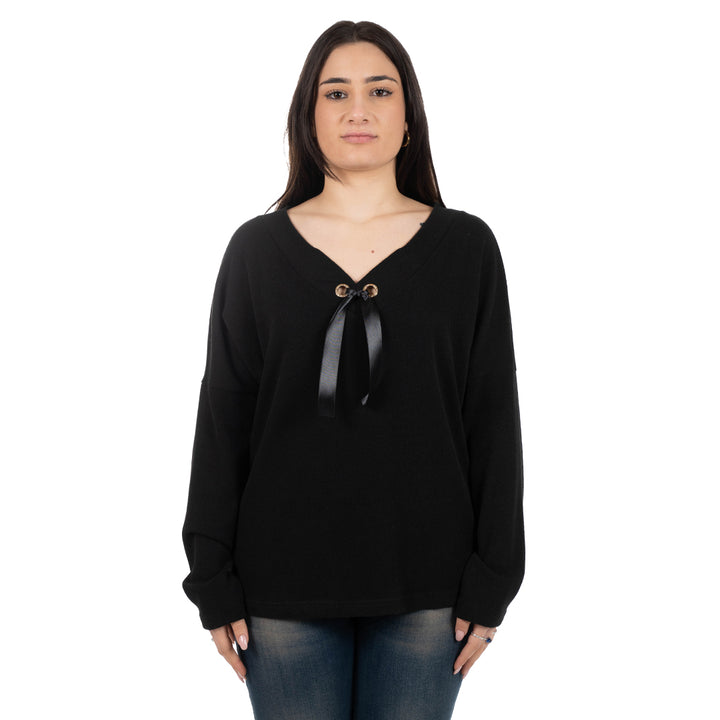 Oltre Tempo Maglia scollo V con occhielli strass Consegna Veloce