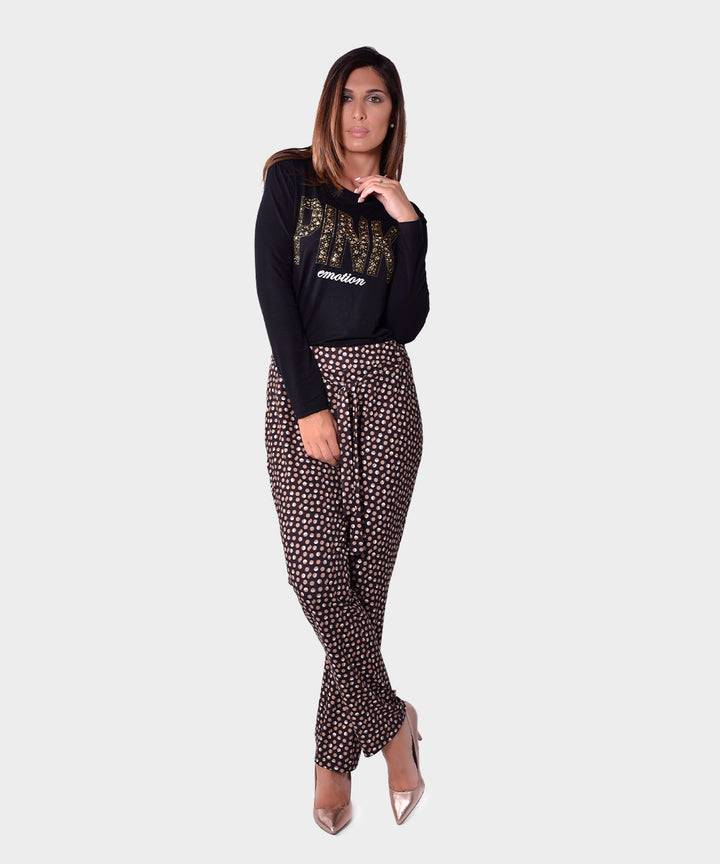 Oltre Tempo Pantalone in maglia micro fantasia con fiocco sul davanti