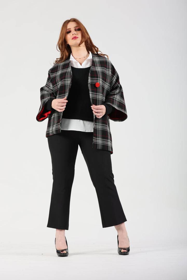 Oltre Tempo Giacca asimmetrica fantasia tartan Flash Sale