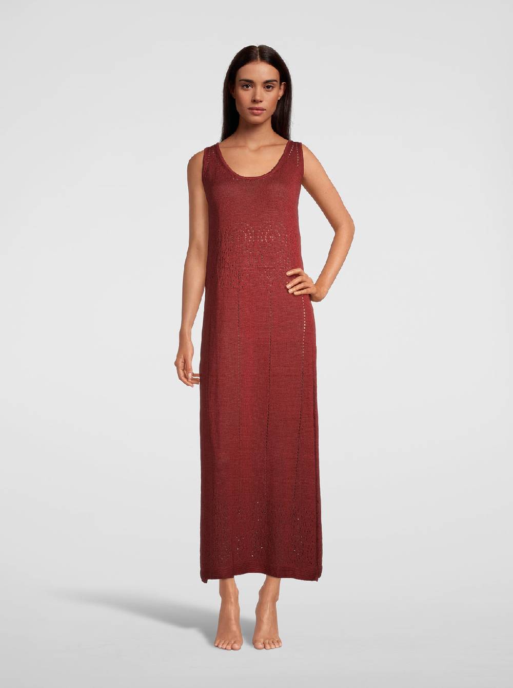 Oscalito Abito lungo senza maniche in maglia di puro lino 6588 Shopping Online