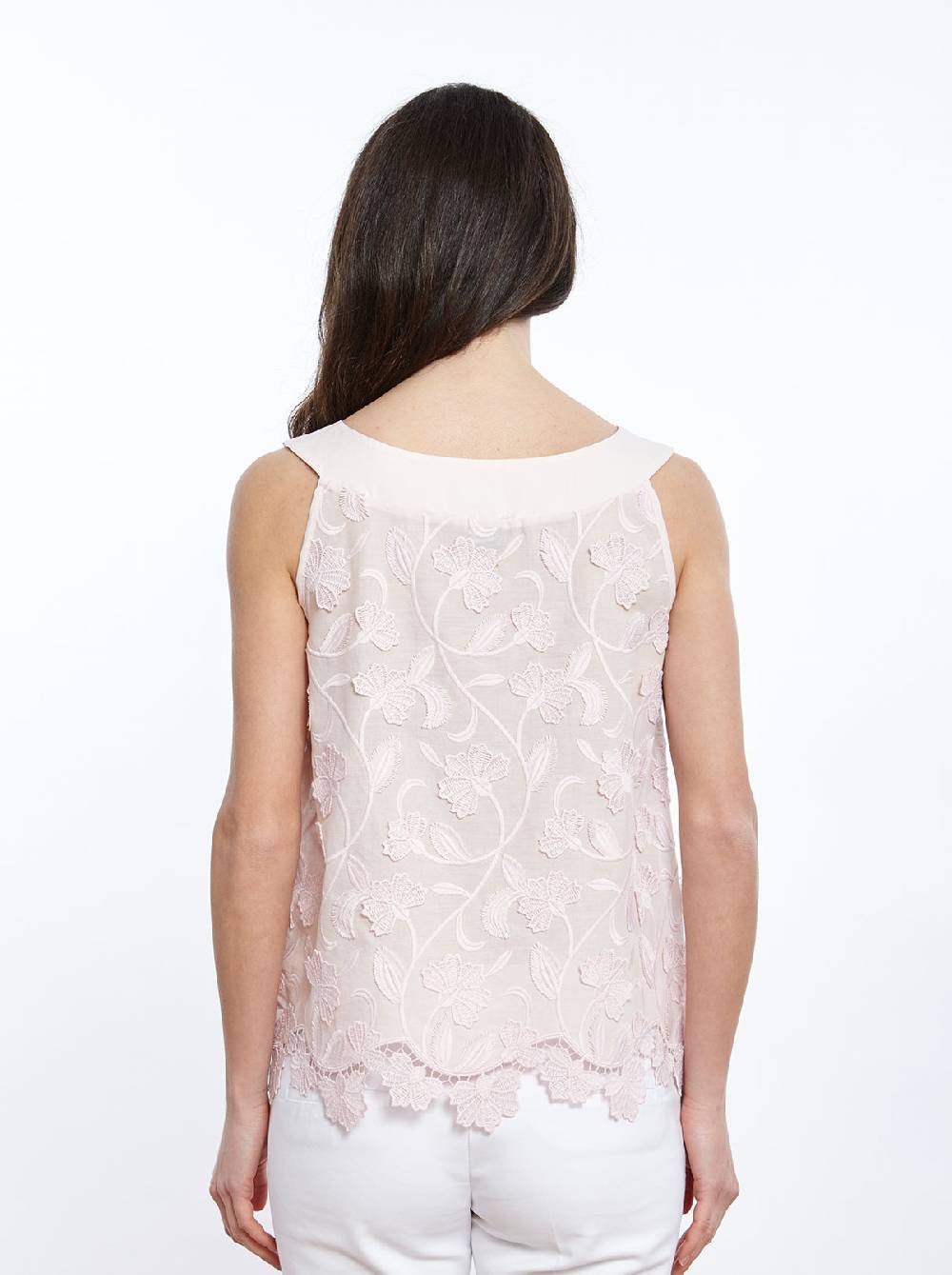 Oscalito Top in Voile di Cotone con Ricamo Surposé 4910 Spedizione Gratuita
