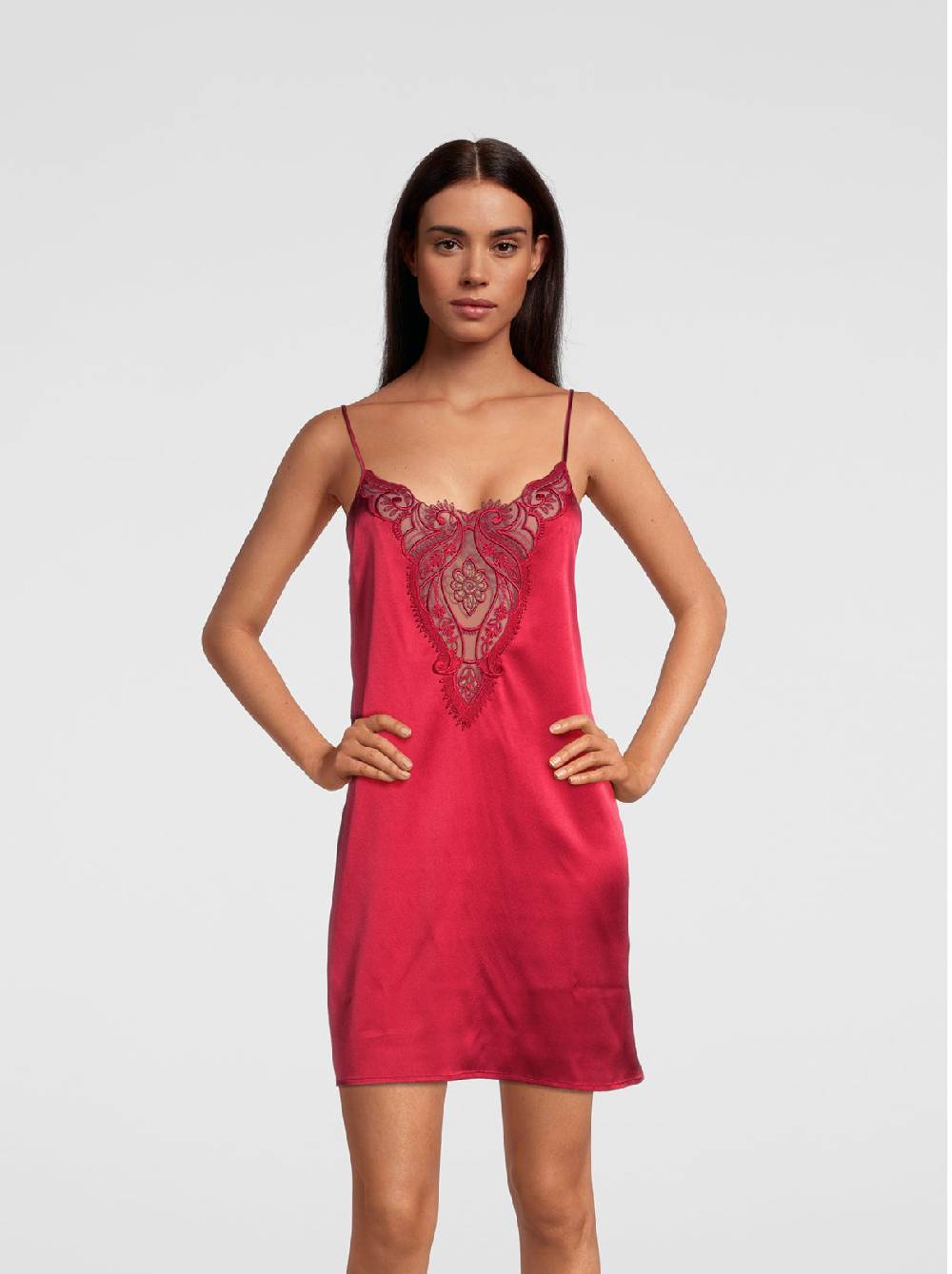 Oscalito Abito sottoveste in raso di seta stretch con macramè 10340 Saldi Di Fabbrica