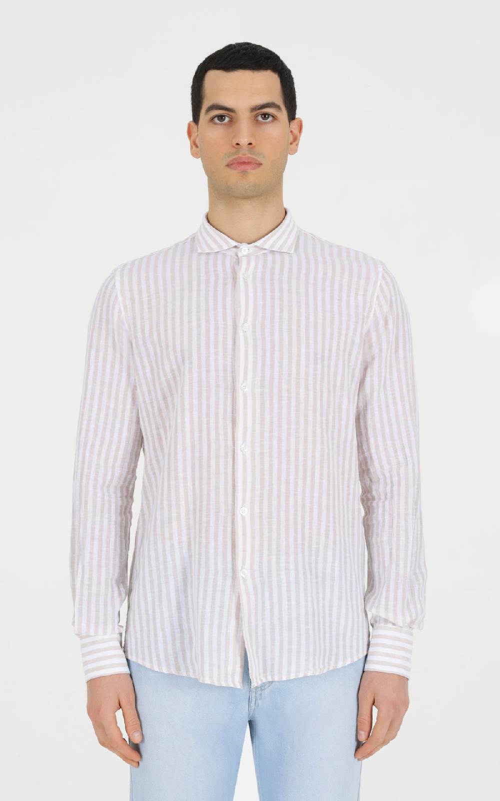 Outfit Italy Camicia francese in misto lino rigato Hotsell