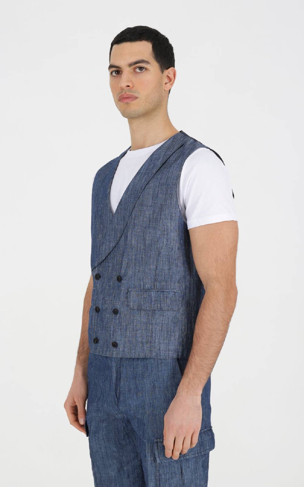 Outfit Italy Gilet doppiopetto in tessuto effetto denim Vendite Flash