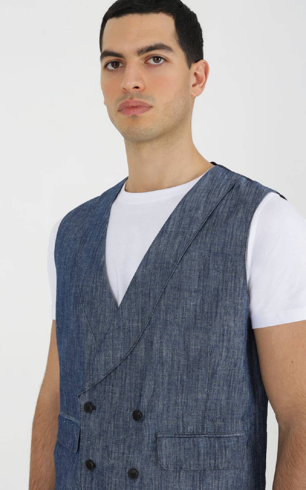 Outfit Italy Gilet doppiopetto in tessuto effetto denim Vendite Flash