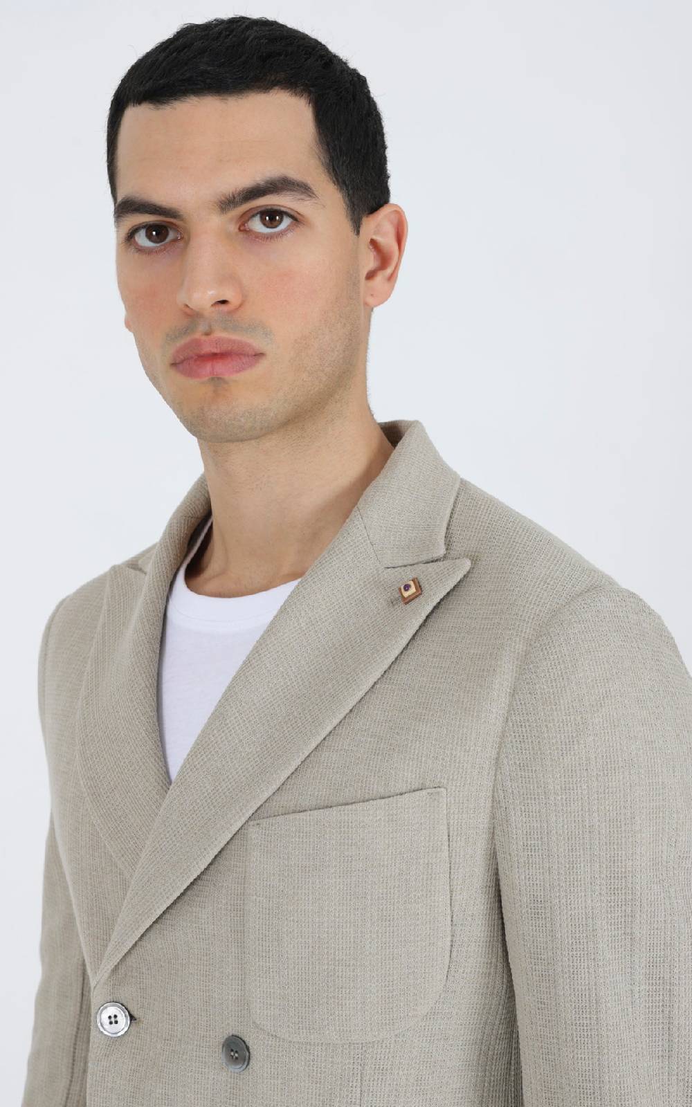 Outfit Italy Giacca doppiopetto decostruita in tessuto maglia Moda