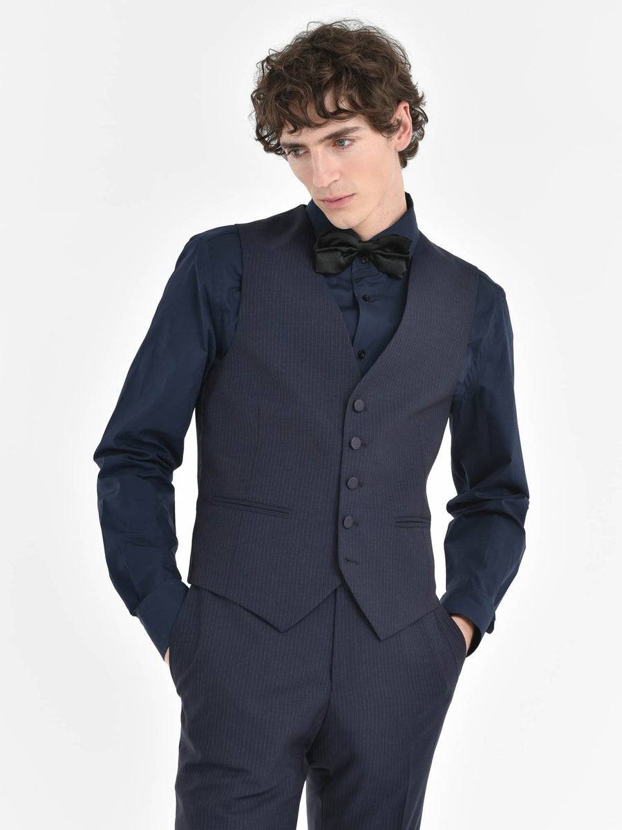 Paoloni Abito con gilet gessato ton sur ton in lana Negozi Online