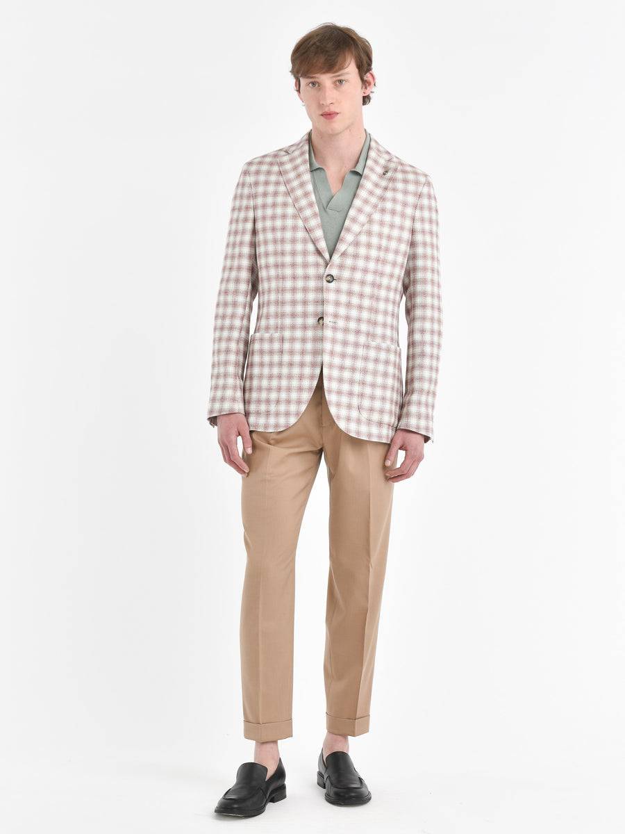 Paoloni Giacca slim check cotone lino delavè Online