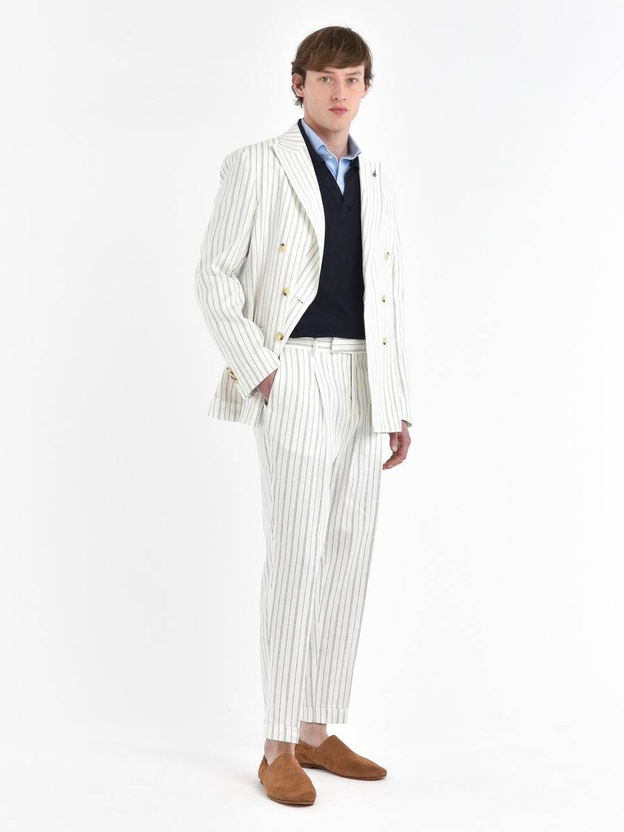 Paoloni Pantalone baggy gessato cotone lino Sconto