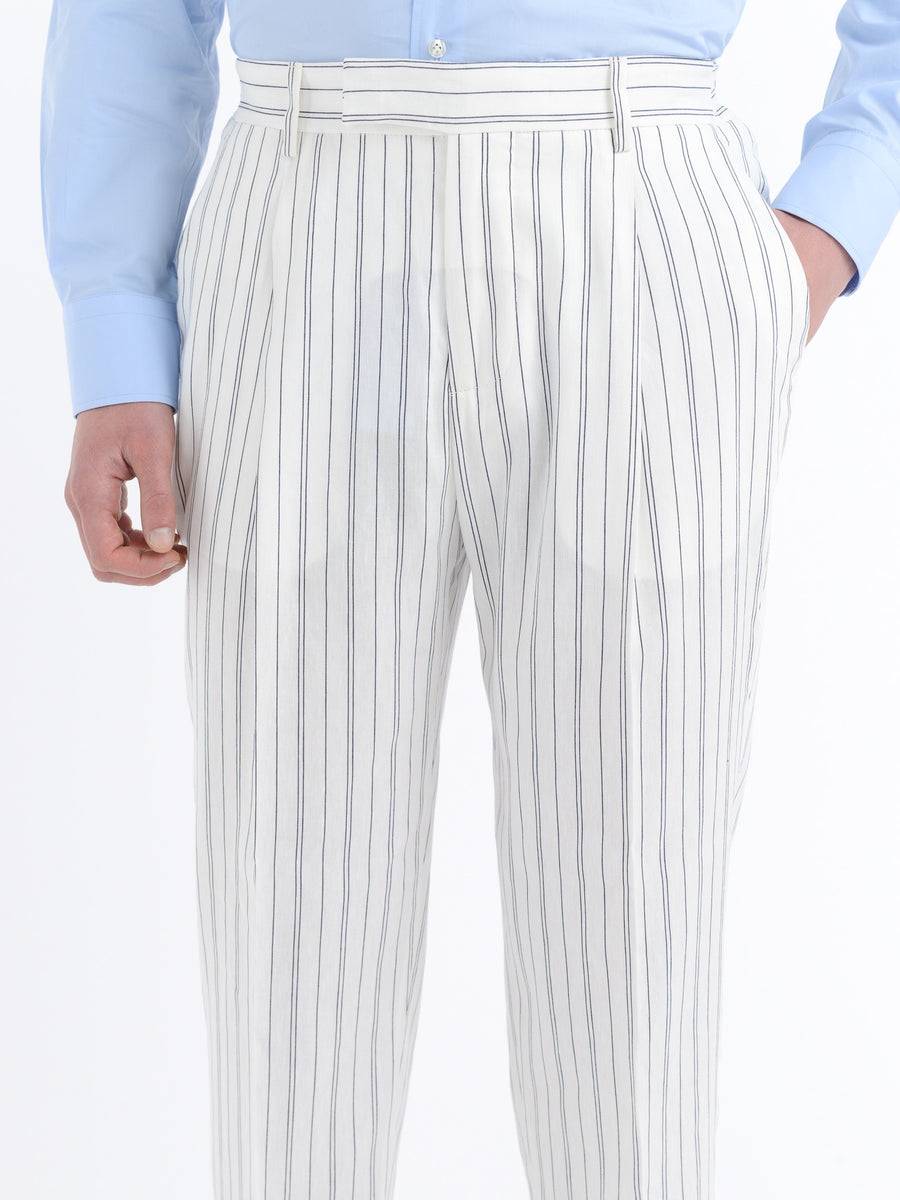 Paoloni Pantalone baggy gessato cotone lino Sconto