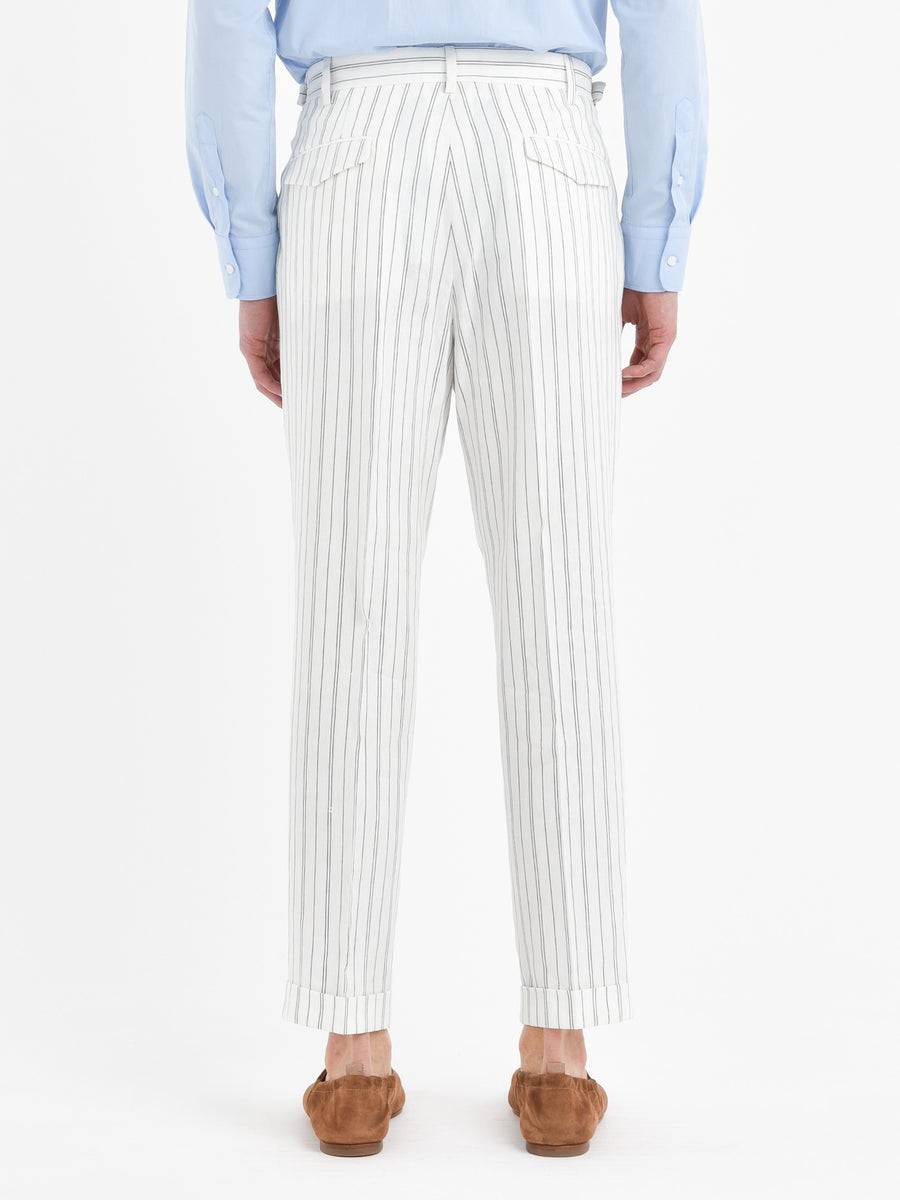 Paoloni Pantalone baggy gessato cotone lino Sconto