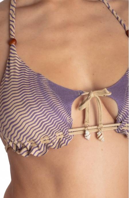 Pin Up Stars BIKINI TRIANGOLO IMBOTTITO DAINETTO CON PERLE E CONCHIGLIE STAMPA TIGER SUN Shopping Online