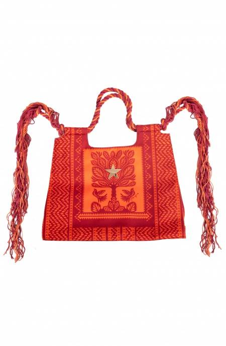 Pin Up Stars BORSA SHOPPER GRANDE CON FRANGE STAMPA BEAUTIFUL TREE Moda