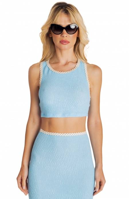 Pin Up Stars CROP TOP GOFFRATO CON PASSAMANERIA TINTA UNITA Online