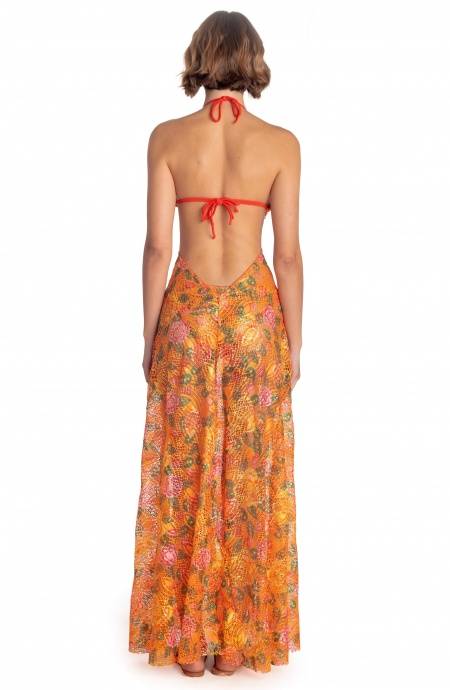 Pin Up Stars ABITO PAREO LUNGO PIZZO MACRAMÉ STAMPA FLOWER BIRD Vendita Calda