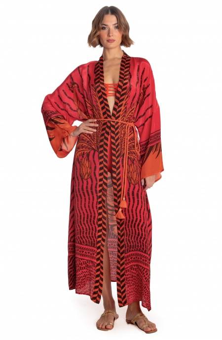Pin Up Stars KIMONO LUNGO STAMPA TIGER SUN Vendita Economica