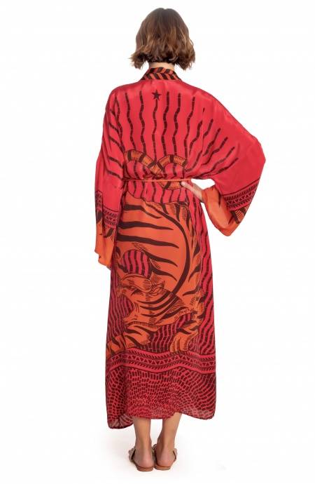 Pin Up Stars KIMONO LUNGO STAMPA TIGER SUN Vendita Economica
