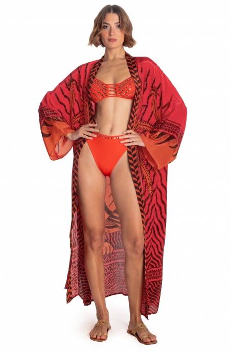 Pin Up Stars KIMONO LUNGO STAMPA TIGER SUN Vendita Economica