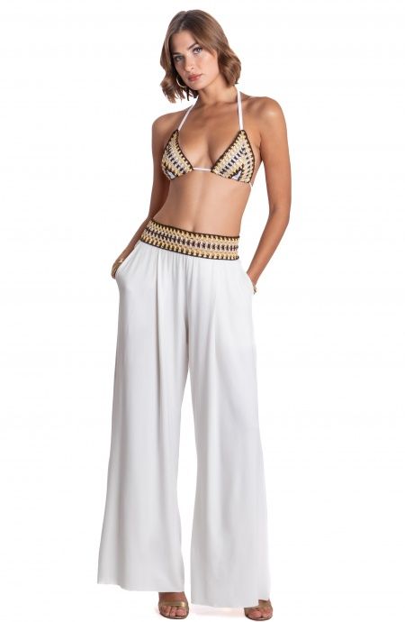 Pin Up Stars PANTALONE PALAZZO CON PASSAMANERIA CROCHET Italia