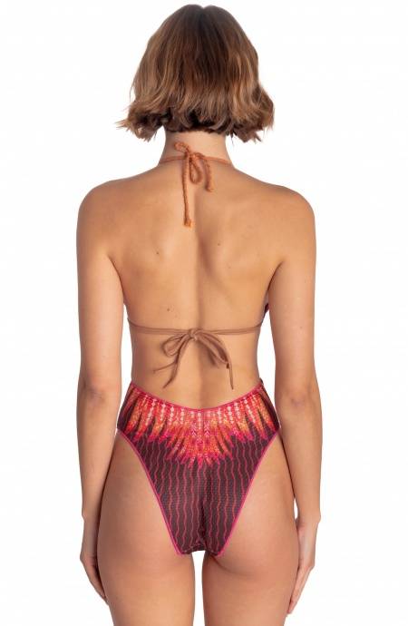 Pin Up Stars COSTUME DA BAGNO INTERO CUT-OUT CON BORCHIE STAMPA WINGS Sottocosto
