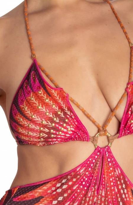 Pin Up Stars COSTUME DA BAGNO INTERO CUT-OUT CON BORCHIE STAMPA WINGS Sottocosto