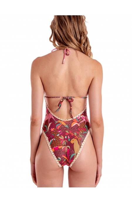 Pin Up Stars COSTUME DA BAGNO INTERO IMBOTTITO CON PASSAMANERIA STAMPA TROPICAL Italy