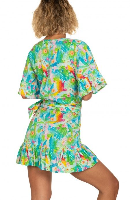 Pin Up Stars Abito Pareo In Cotone Stampa Happy Tropical Novità