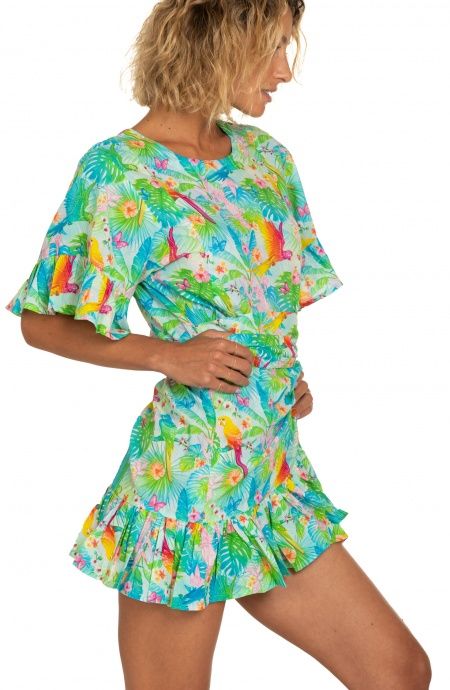 Pin Up Stars Abito Pareo In Cotone Stampa Happy Tropical Novità