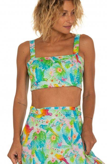 Pin Up Stars Top Con Spalline Stampa Happy Tropical Presa