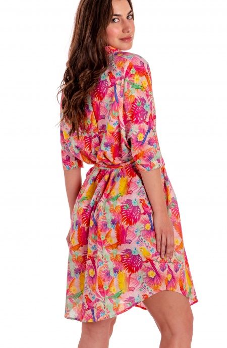 Pin Up Stars Chemisier Over In Cotone Stampa Happy Tropical Offerta