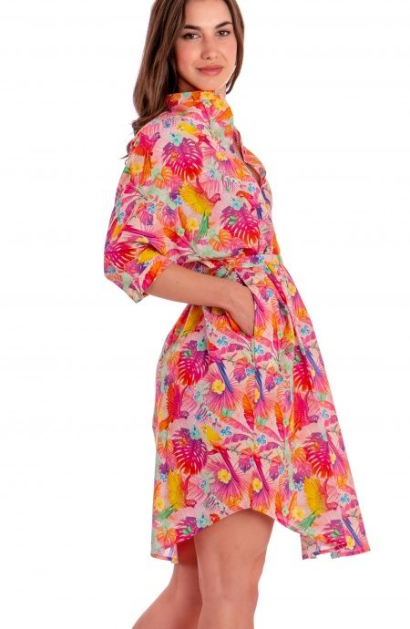 Pin Up Stars Chemisier Over In Cotone Stampa Happy Tropical Offerta